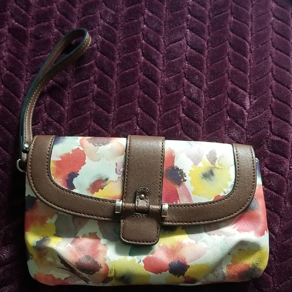 Floral Brown Leather Clutch